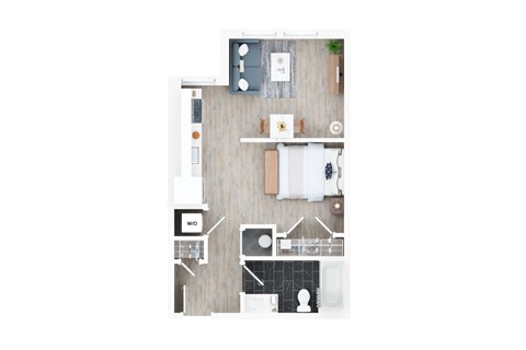 Floor plan for 1 bed, 1 bath, 526 sqft